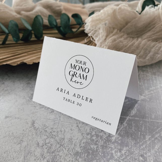 MEGHAN Monogram Schwarz-weiße Hochzeitshilfen Plat Tischnummer (MEGHAN Monogram Black White Wedding Place Cards)