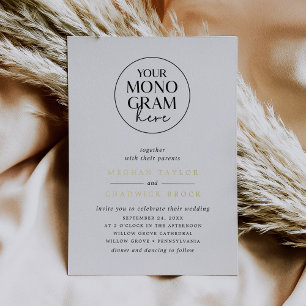 MEGHAN Schwarz Weiß Gold Monogramm Elegante Hochze Folieneinladung