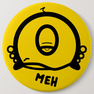 Meh One-Eyed Weird Creature Cartoon Character Button