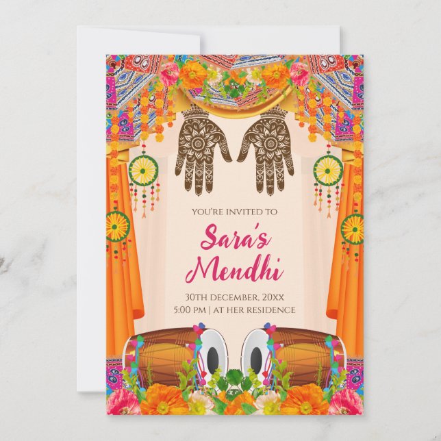 Mehendi Einladung Digital Mehndi einladen (Vorderseite)