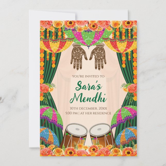 Mehendi Einladung Digital Mehndi einladen (Vorderseite)