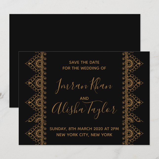 Mehendi Indian Wedding Save the date Einladung (Vorne/Hinten)