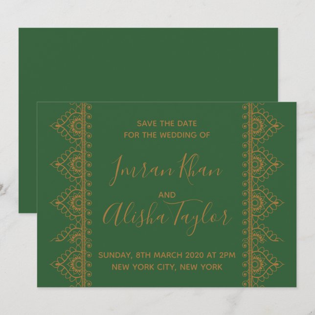 Mehendi Indian Wedding Save the date Einladung (Vorne/Hinten)