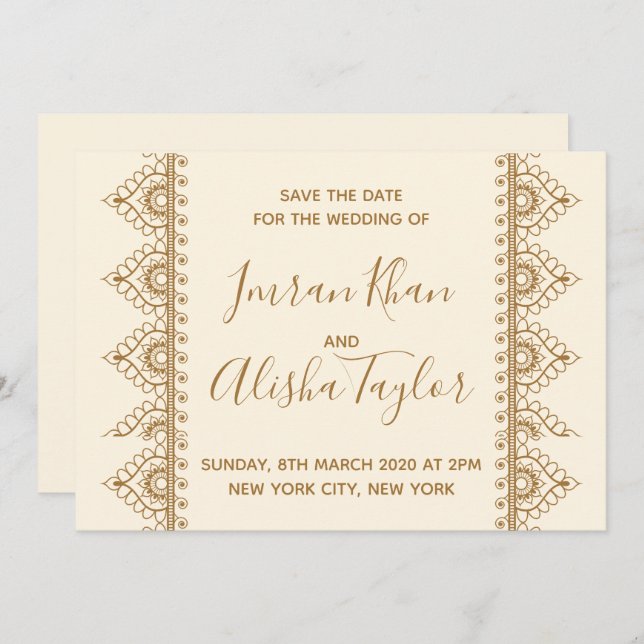 Mehendi Indian Wedding Save the date Einladung (Vorne/Hinten)