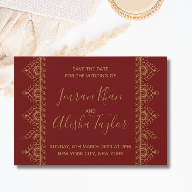 Mehendi Indian Wedding Save the date hamsa Henna (Mehendi Indian Muslim Wedding Save the date invitation hamsa Henna elegant filigree
)