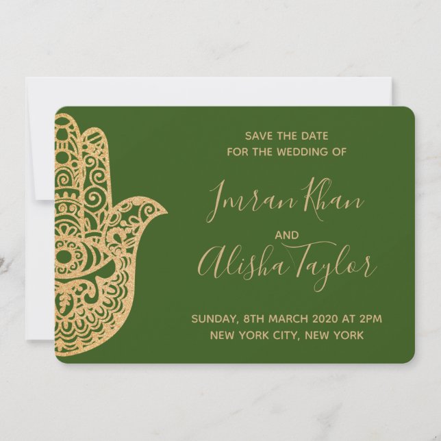 Mehendi Indian Wedding Save the date hamsa Henna (Vorderseite)