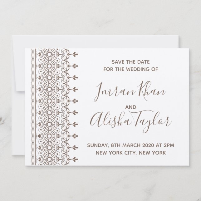 Mehendi Indian Wedding Save the date hamsa Henna (Vorderseite)