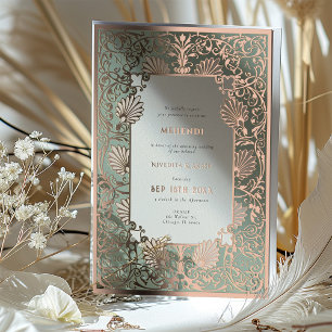 MEHENDI-Zeremonie Rose Gold Folienakzente Hochzeit Folieneinladung