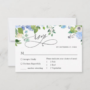 MEHL AUSWAHL Elegante Blue Hydrangea Wedding RSVP Karte