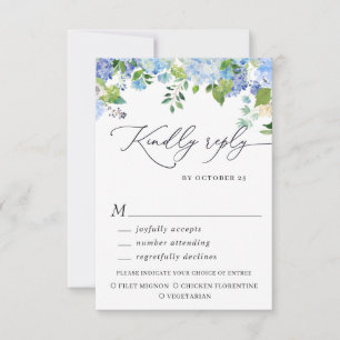 MEHL AUSWAHL Elegante Blue Hydrangea Wedding RSVP Karte