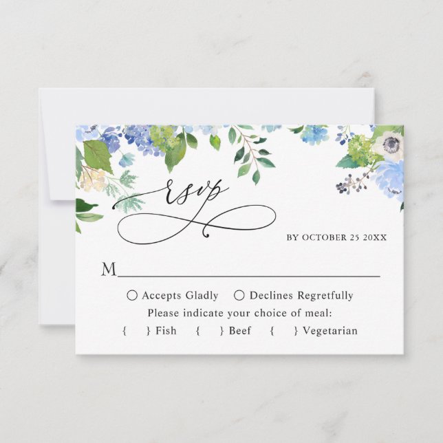 MEHL AUSWAHL Elegante Blue Hydrangea Wedding RSVP Karte (Vorderseite)