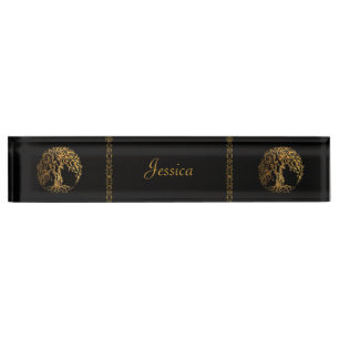 Mehndi Baum des Lebens (Gold) (Hennastrauch) Namensplakette
