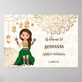 Mehndi Begrüßungsschild mit niedlicher indischer H Poster