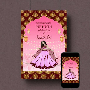 Mehndi Begrüßungsschild tanzend indischer Brautmar Poster