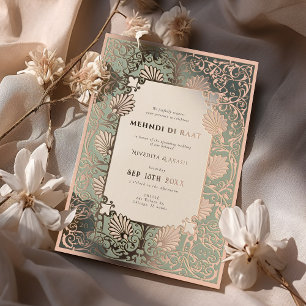 Mehndi di Raat Rose Gold Folienakzente Hochzeit Folieneinladung