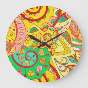 Mehndi-Doodle: Farbige ethnische Textur. Große Wanduhr