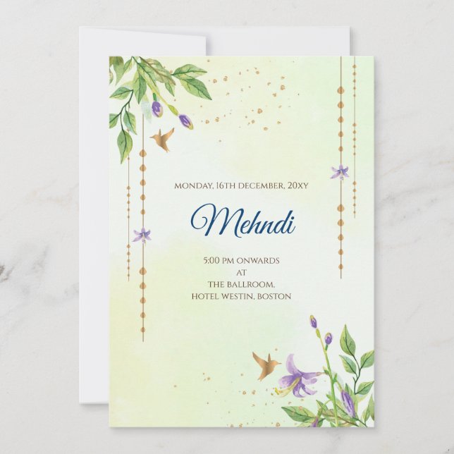 Mehndi Einladung Digitale indische Hochzeit lädt e (Vorderseite)