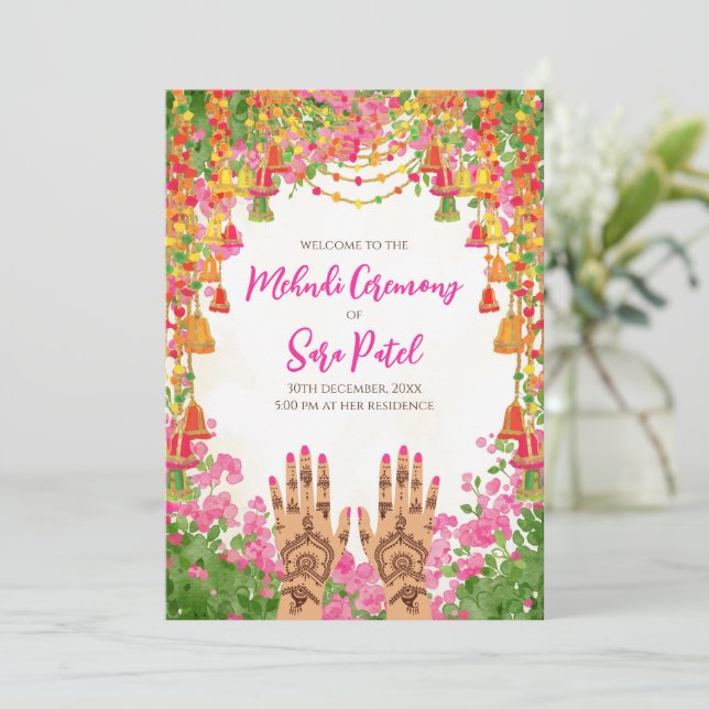 Mehndi Einladungen & Mehndi lädt Hindu Hochzeit ei (Stehend Vorderseite)