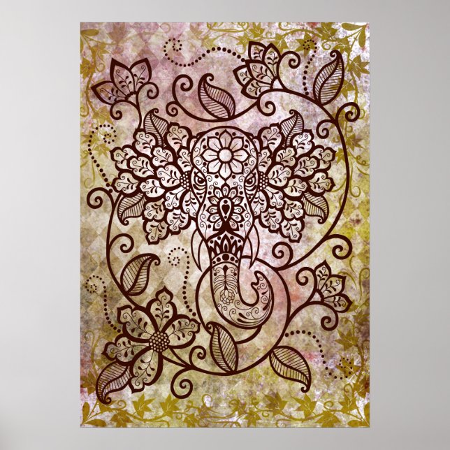Mehndi Elephant Poster (Vorne)