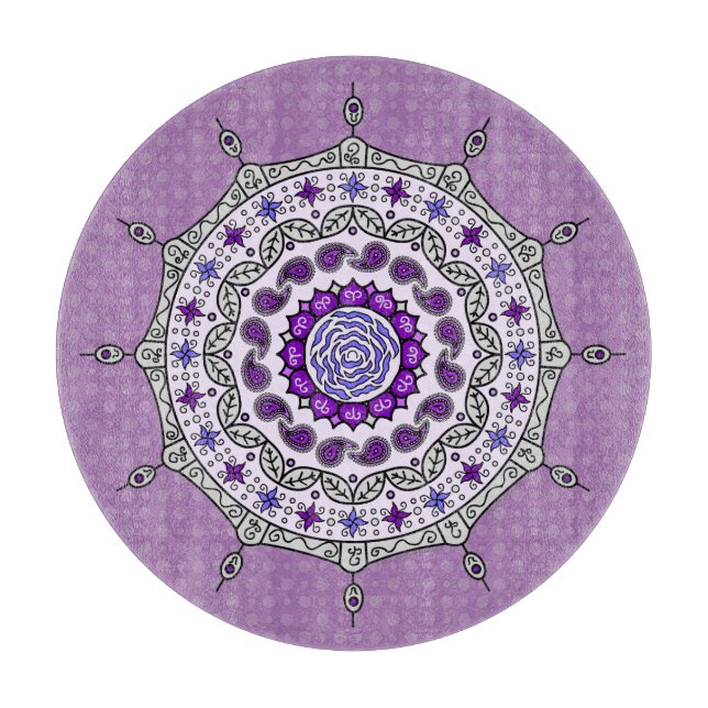 Mehndi Fantasy Silver Glass Cutting Board Schneidebrett (Vorderseite)