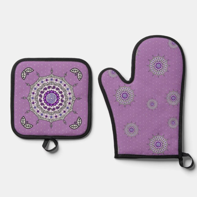 Mehndi Fantasy Silver Ofenhandschuh & Topflappen-Set (Vorderseite)
