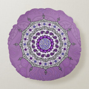 Mehndi Fantasy Silver Round Pillow Rundes Kissen