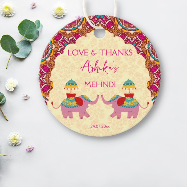 Mehndi favorisieren Geschenketiketten niedliche El Geschenkanhänger (Mehndi favor gift tags cute Indian wedding elephants)