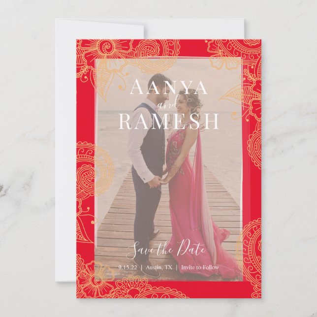 Mehndi Foto Wedding Save the Date Einladung (Vorderseite)