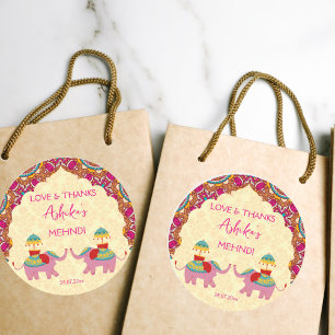 Mehndi Gunst niedliche Elefanten pink mandala Runder Aufkleber