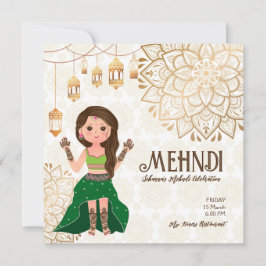 Mehndi Haushalt laden mit niedlichen indischen Hen Einladung