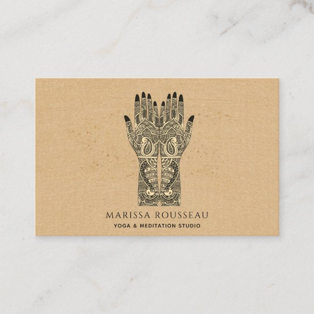 Mehndi Henna Hands Yoga Studio Business Card Visitenkarte (Vorderseite)