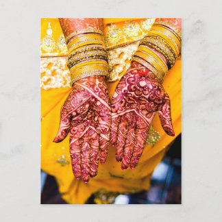 Mehndi Henna Rote Gelbe Feier Tradition Ankündigungspostkarte