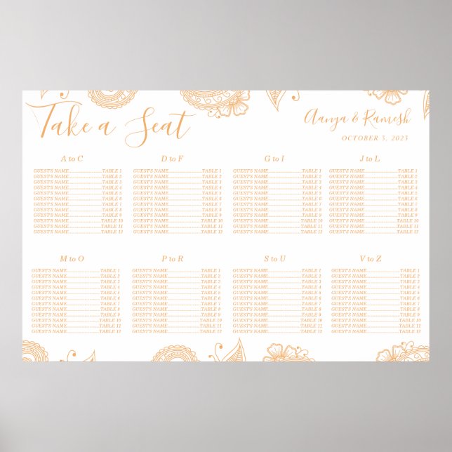 Mehndi Henna Wedding Seating Chart Poster (Vorne)