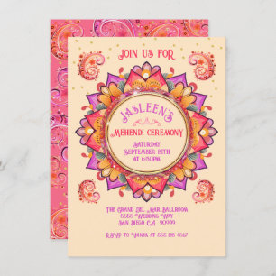 Mehndi Mandala Night Party Pink Gold Einladung