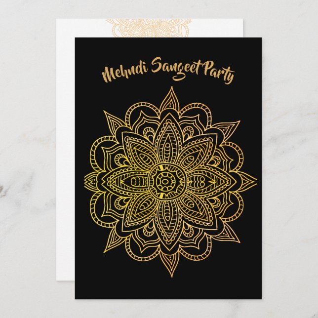 Mehndi Sangeet Black Gold Henna Party Einladung (Vorne/Hinten)