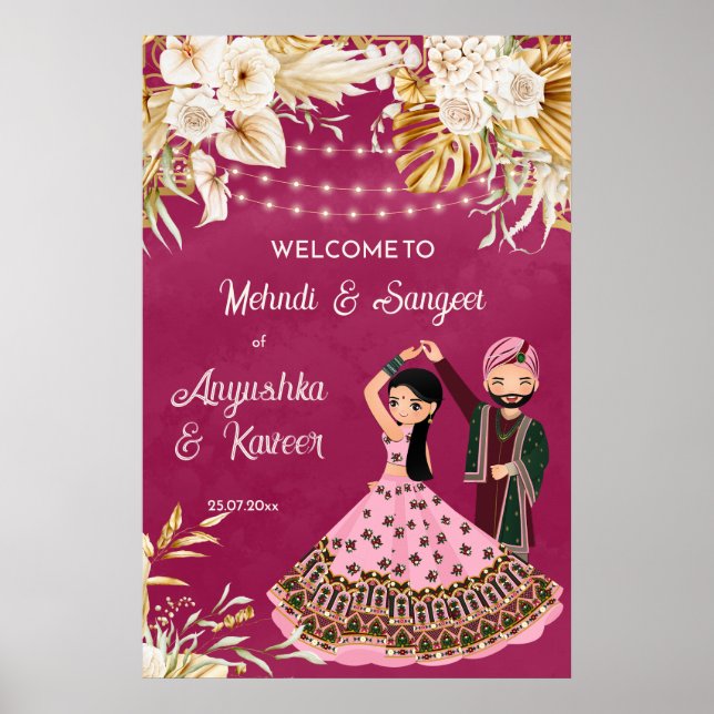 Mehndi sangeet rosa Gold indische Hochzeitsempfang Poster (Vorne)