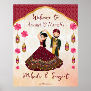Mehndi sangeet tanzen indisches Paar lotus arabisc Poster