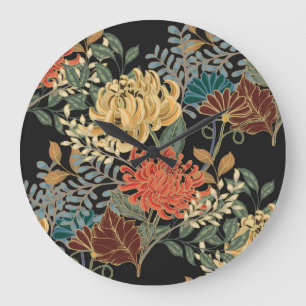 Mehndi Tracery Tile: Ethnisch nahtloses Design Große Wanduhr
