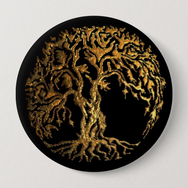 Mehndi Tree of Life (Gold) Button (Vorderseite)