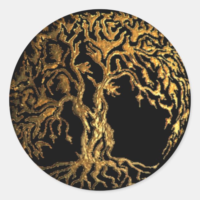 Mehndi Tree of Life (Gold) Runder Aufkleber (Vorderseite)