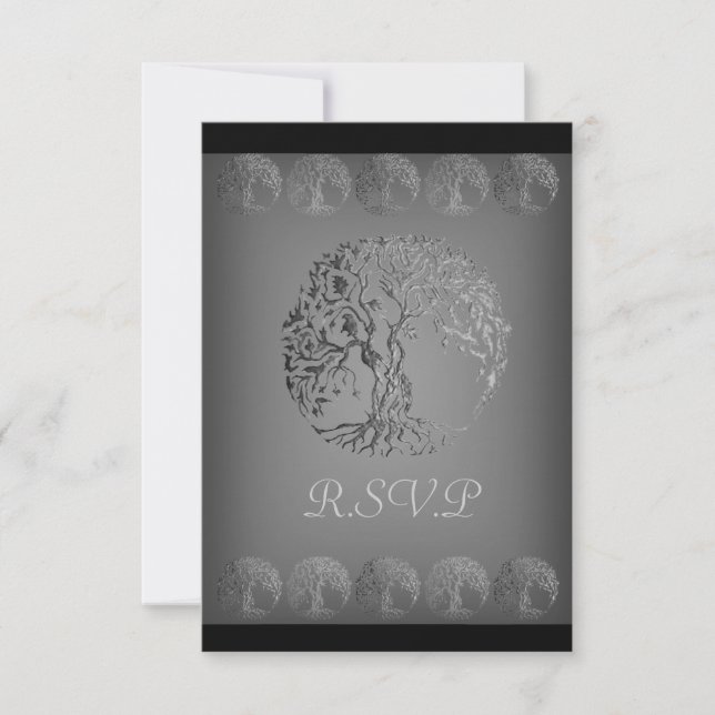 Mehndi Tree of Life (Henna) (Silber) RSVP Karte (Vorderseite)