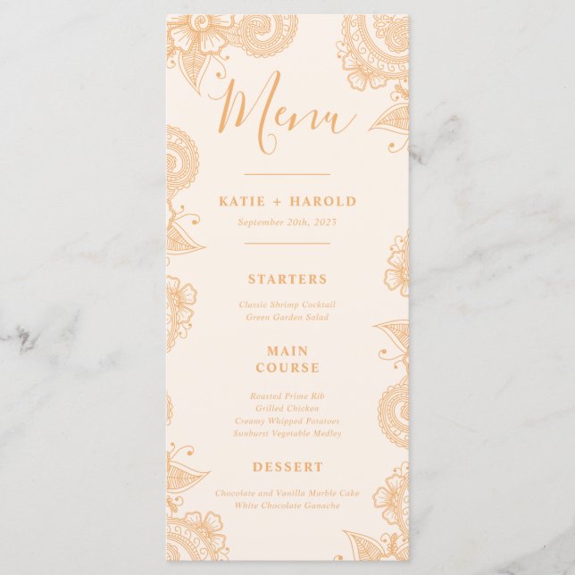 Mehndi Wedding Dinner Menu Menükarte