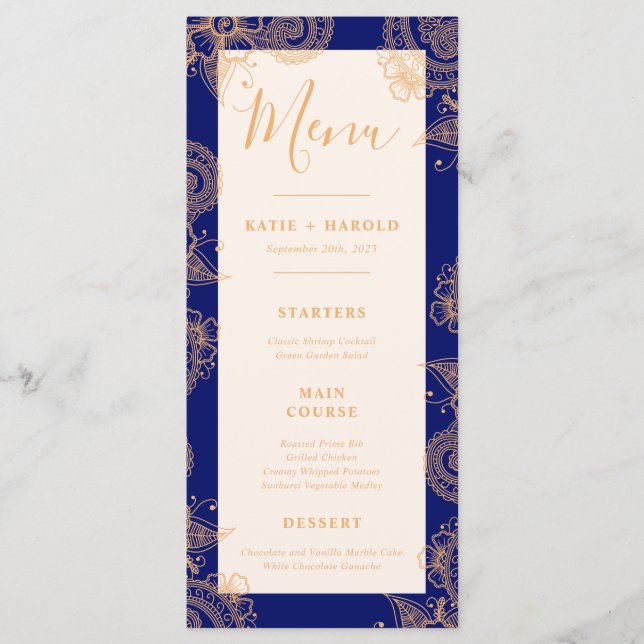 Mehndi Wedding Dinner Menu Menükarte (Vorderseite)