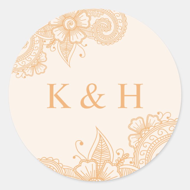 Mehndi Wedding Monogram Classic Round Sticker (Vorderseite)