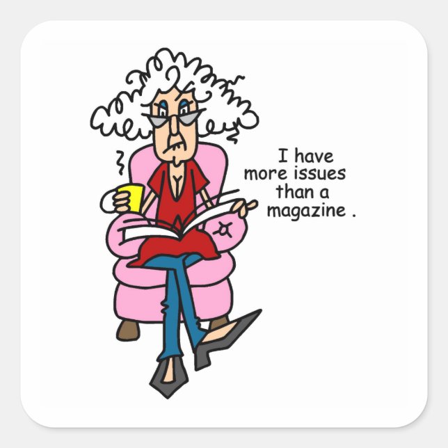 Mehr Ausgaben als ein Magazin-Spaß Quadratischer Aufkleber (Vorderseite)
