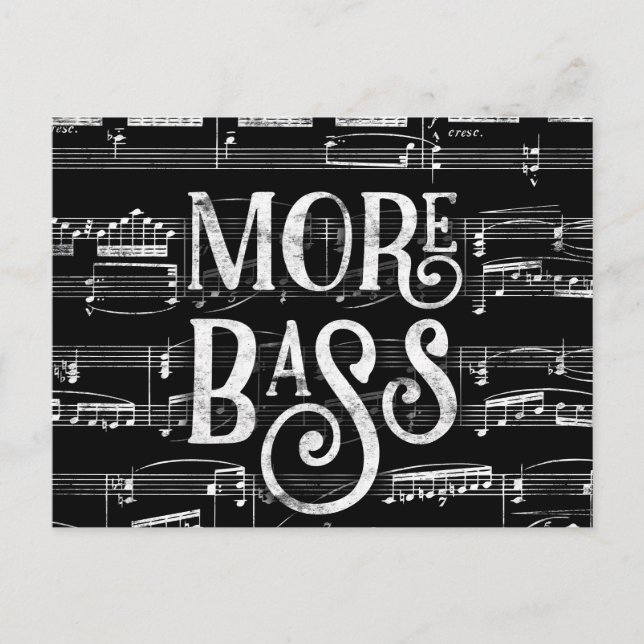 Mehr Bass Chalkboard - Schwarz-weiße Musik Postkarte (Vorderseite)