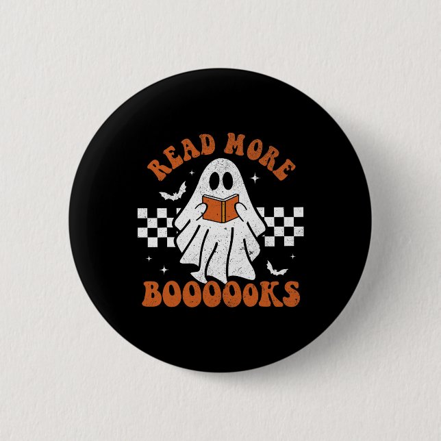 Mehr Bücher Niedlich Ghost Reading Buch Lehrer Hal Button (Vorderseite)