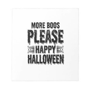 Mehr Buhs bitte Vintage-Halloween-Typografie-Desi Notizblock