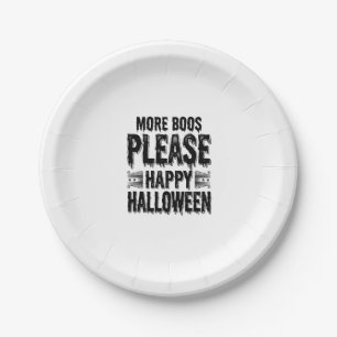 Mehr Buhs bitte Vintage-Halloween-Typografie-Desi Pappteller