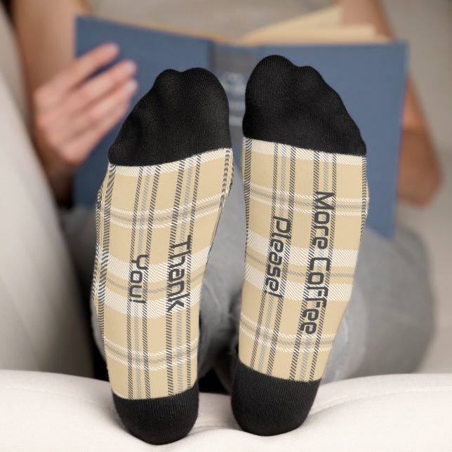 Mehr Kaffee Bitte Kariert Alabaster Crew Socken (Unterseite)